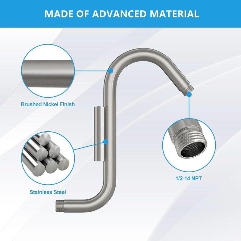 Lordear Shower Arm Extension - 12 Inch S Shape, Stainless Steel, Brushed Nickel - Image 5